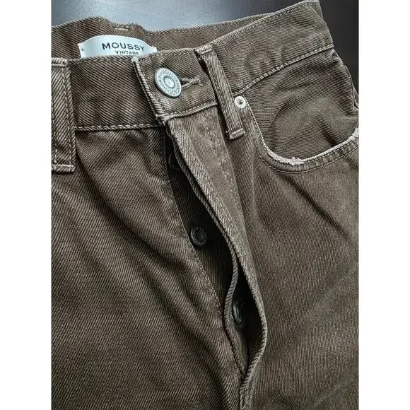Moussy Vintage Emery Brown Button Fly Denim Jeans Size 26 - Picture 3 of 7